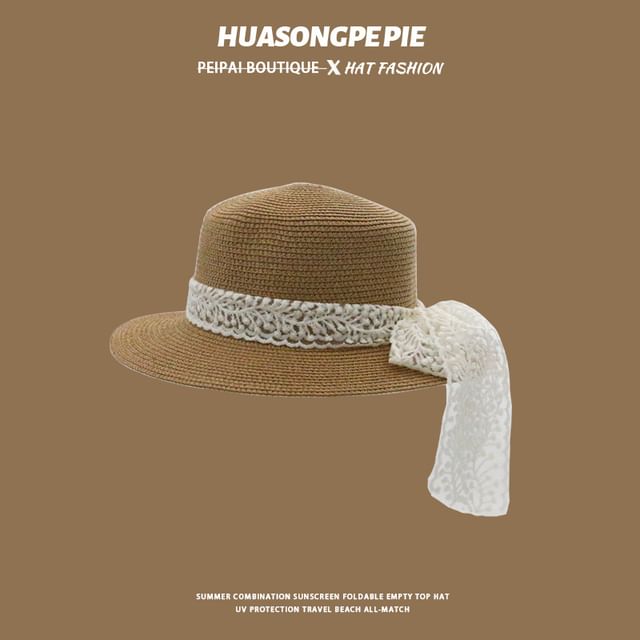 Lace Trim Hat Straw Boater