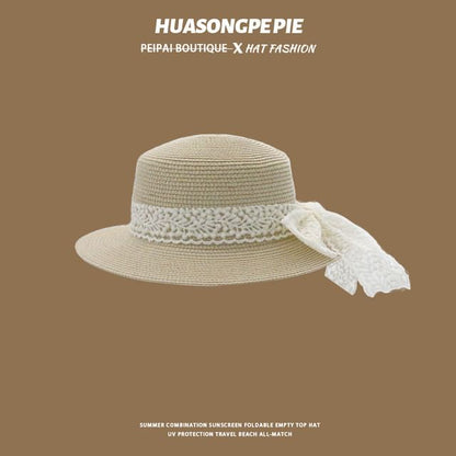 Lace Trim Hat Straw Boater