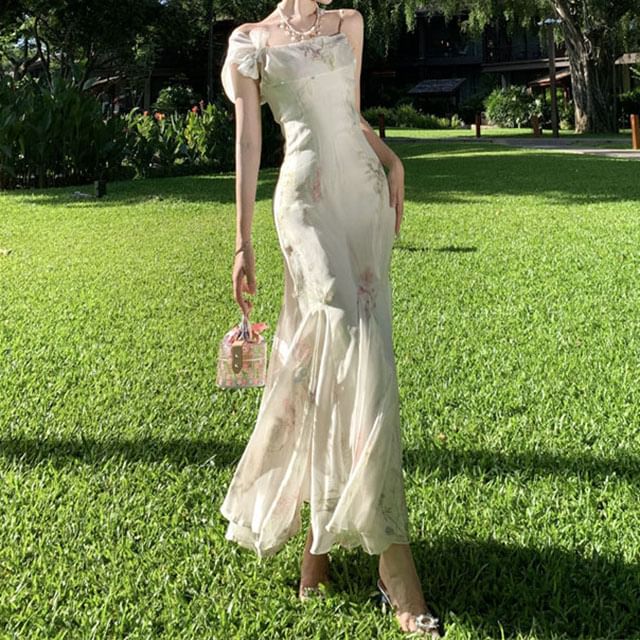 Dress Maxi Mermaid Floral Spaghetti Strap