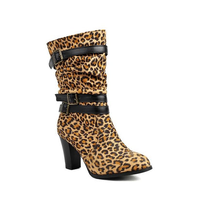 Mid-Calf Boots Heel Buckled Chunky