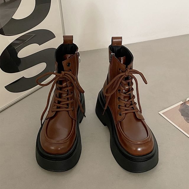 Lace-Up Platform Short Boots