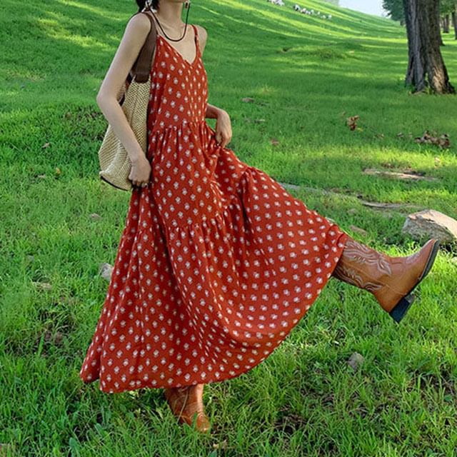 Strap Sundress Spaghetti Maxi Patterned