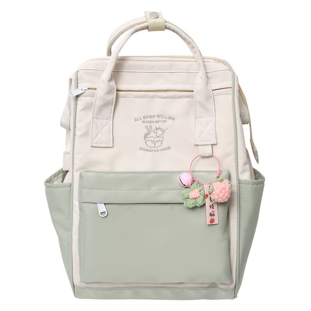 Tone Set Embroidered Two Nylon Backpack Bag / Charm