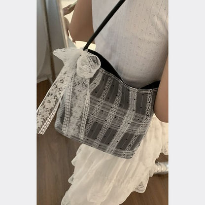 Dotted Lace Trim Shoulder Bag