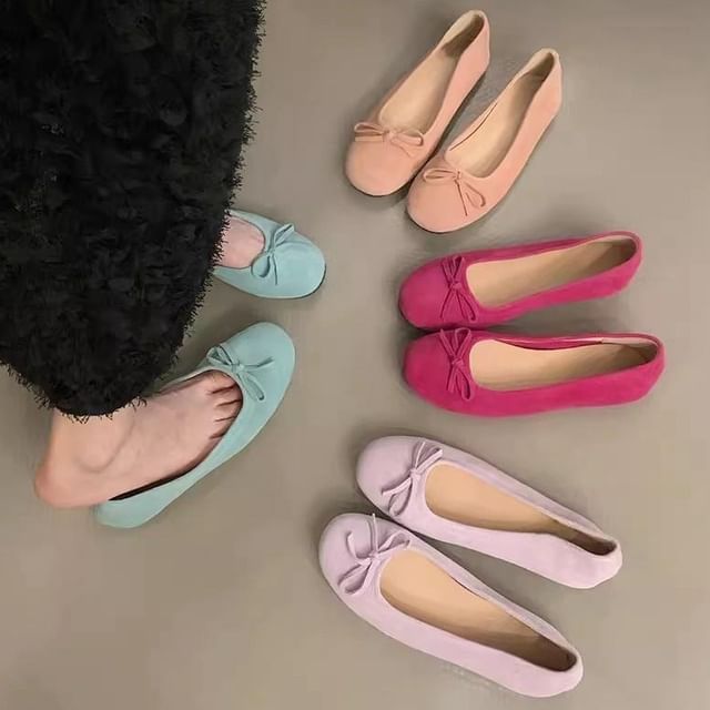 Plain Suede Bow Accent Flats Faux