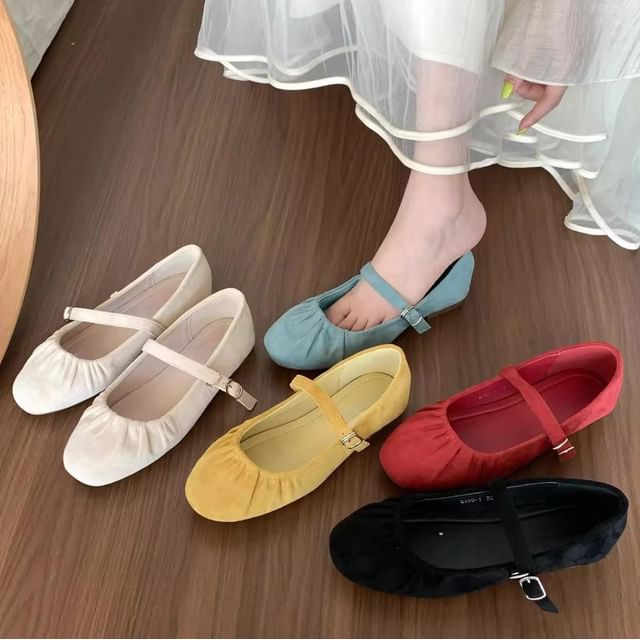 Mary Ruched Suede Plain Faux Flats Jane
