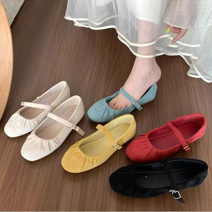 Mary Ruched Suede Plain Faux Flats Jane