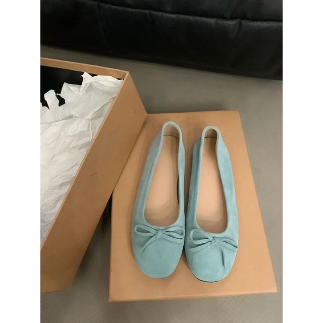 Plain Suede Bow Accent Flats Faux