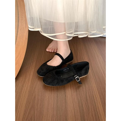 Mary Ruched Suede Plain Faux Flats Jane