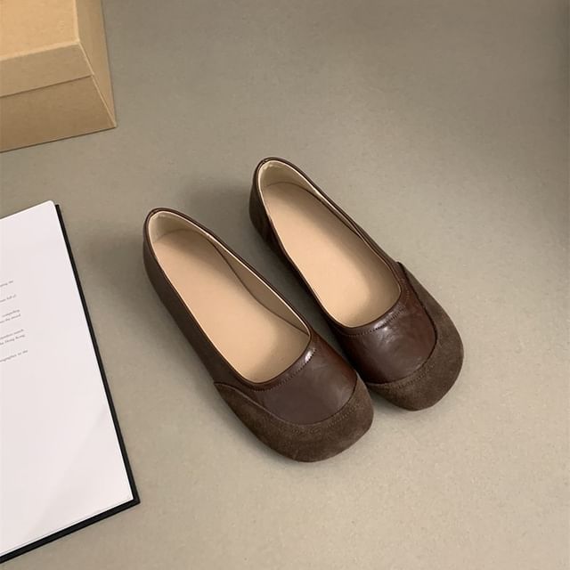 Leather Round Faux Flats Toe