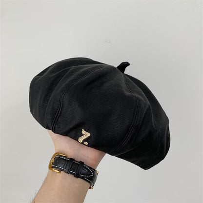 Faux Leather Numbering Beret