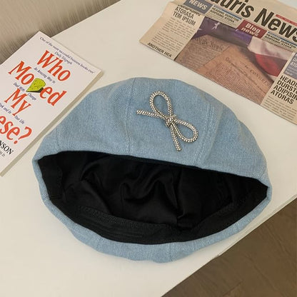 Ribbon Beaded Beret Denim
