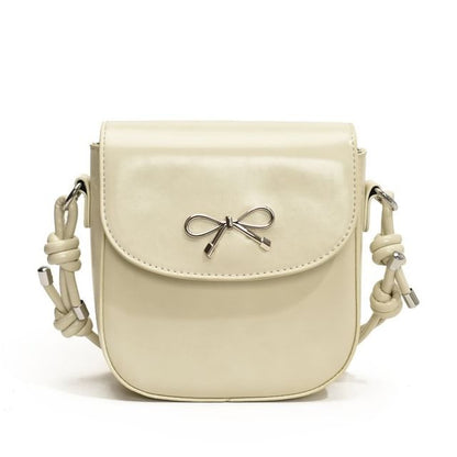 Plain Bow Accent Faux Leather Flap Crossbody Bag