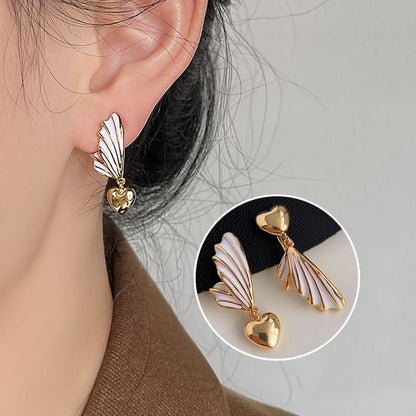 Clip Wing Heart On Drop Earring Asymmetrical