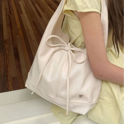 Bag Applique Heart Bow Tie-Up Tote Panel