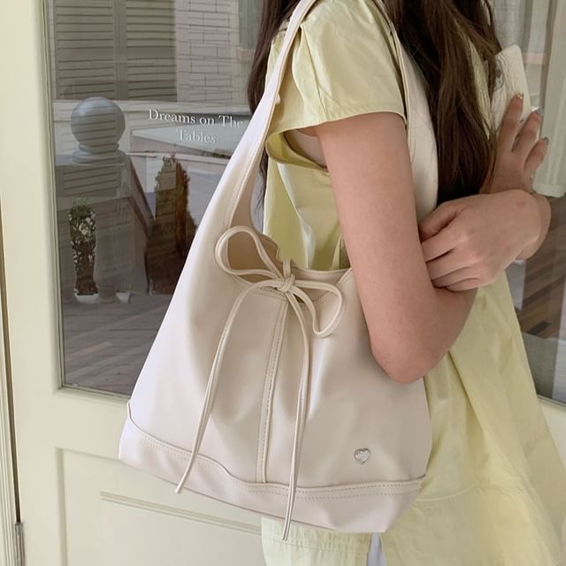 Bag Applique Heart Bow Tie-Up Tote Panel