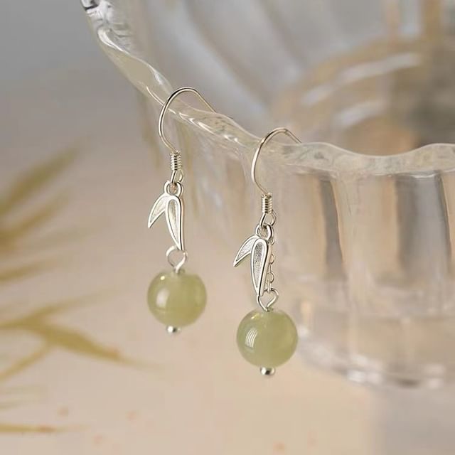 Leaf Faux Gemstone Bead S925 Sterling Silver Dangle Earring