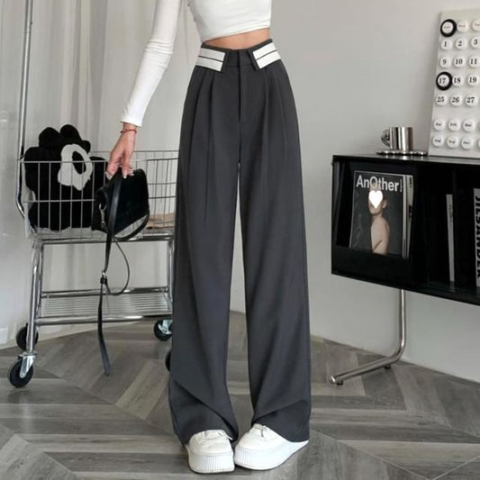 Suit High Wide Striped Pleated Leg Waist Pants