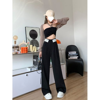 Suit High Wide Striped Pleated Leg Waist Pants
