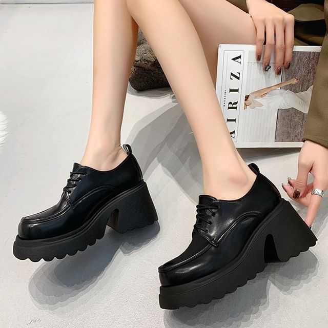 Platform Chunky Derby Lace-Up Shoes Heel