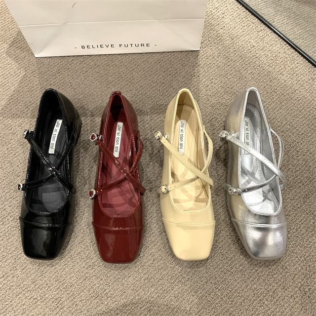 Chunky Square Toe Mary Shoes Strap Heel Jane Cross