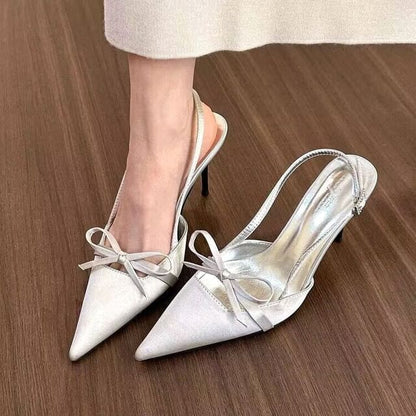 Pointed Sandals Slingback Bow Stiletto