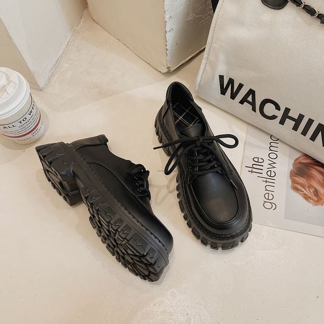 Derby Shoes Platform Heel Lace-Up Chunky