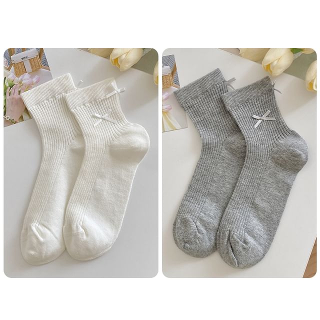 Plain Bow Accent Socks Set