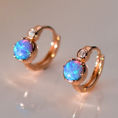 925 Sterling Silver Faux Opal Huggie Earring