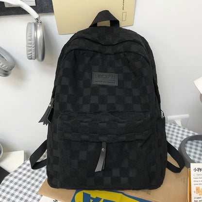 Checked Applique Nylon Backpack