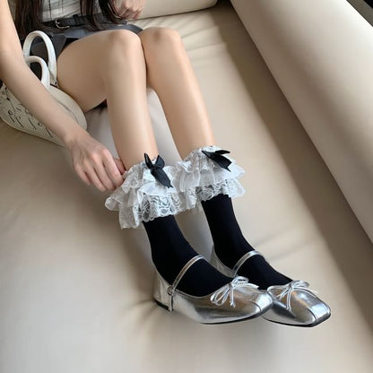 Plain Lace Trim Bow Socks