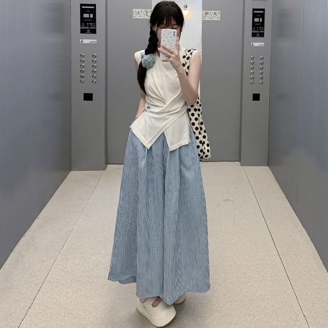 High Rise Gingham Wide Leg A