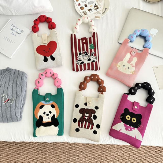 Donut Crossbody Print Handle Cartoon Knit Top Bag