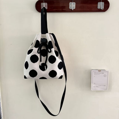 Drawstring Patterned Bag Knit Bucket
