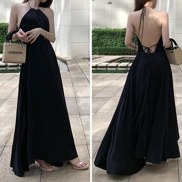 Halter Plain Strappy Sundress Maxi