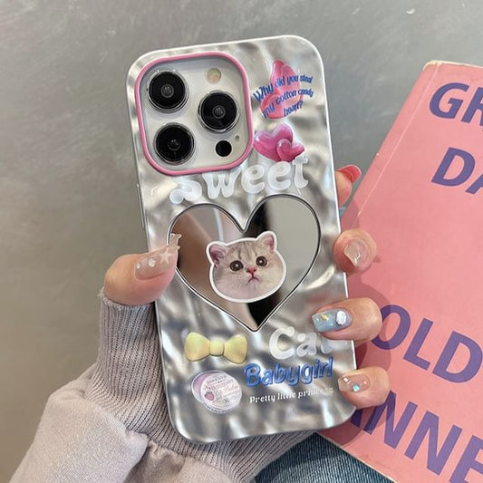 Heart Mirrored Cat Case Phone