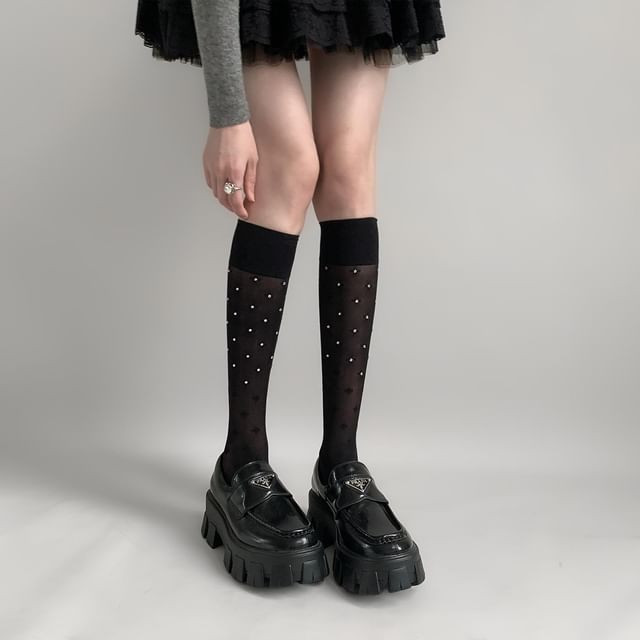 Rhinestone Knee High Socks