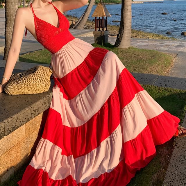 Halter Striped Maxi Sundress