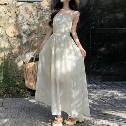 Spaghetti Maxi Plain Strap Dress A-Line