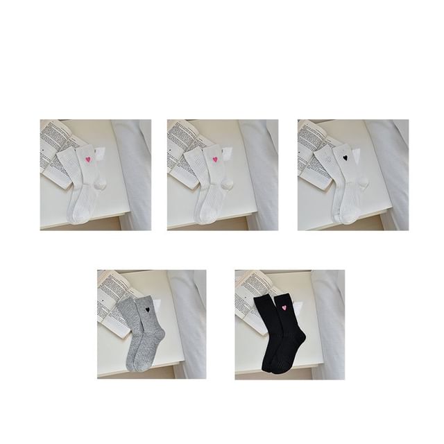 Heart Embroidered Cotton Socks Set