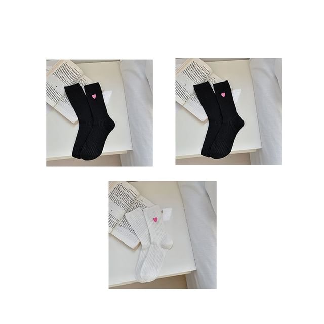 Heart Embroidered Cotton Socks Set