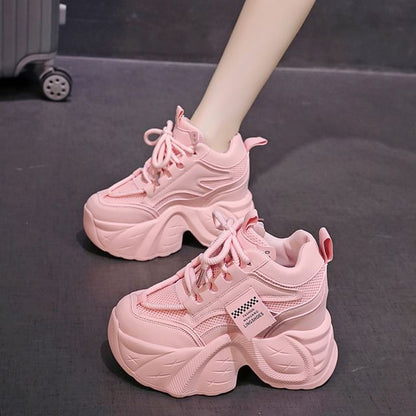 Panel Platform Mesh Lace-Up Sneakers