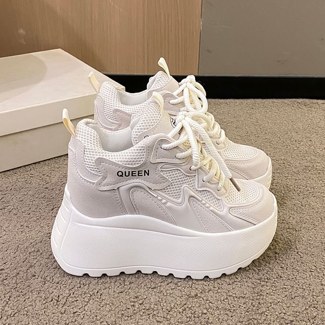 Lace-Up Mesh Sneakers Platform Panel