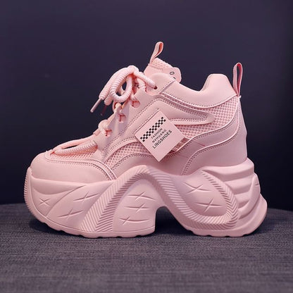 Panel Platform Mesh Lace-Up Sneakers