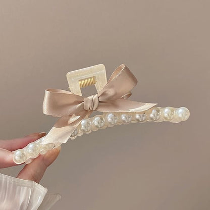 Faux Pearl Bow Accent Hair Claw