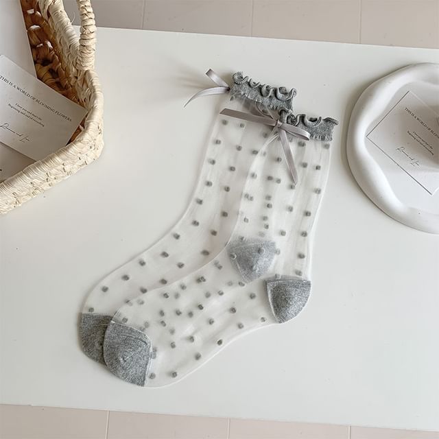 Dotted Bow Mesh Socks