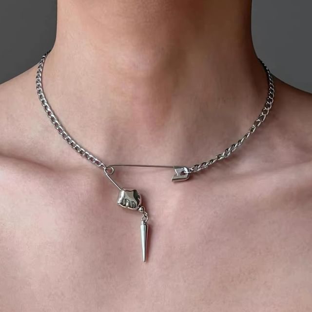 Stud Safety Pin Pendant Alloy Choker