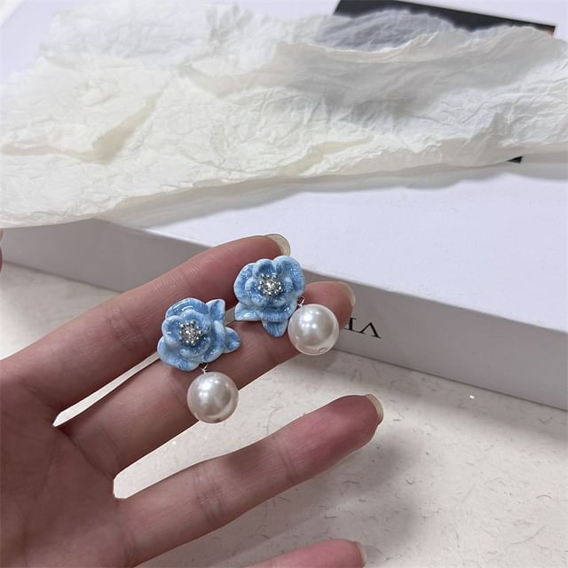 Faux Ball Drop Floral Leather Earring