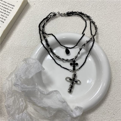 Necklace Faux Leather Cross