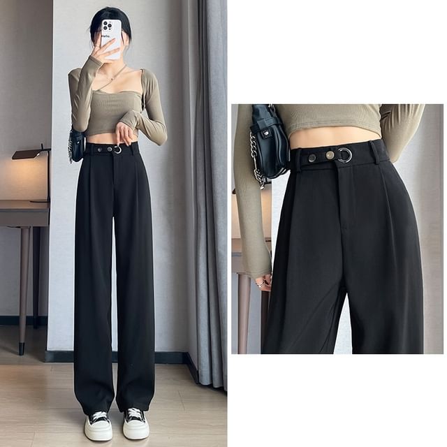 Waist Detail High Waist Straight Leg Slacks